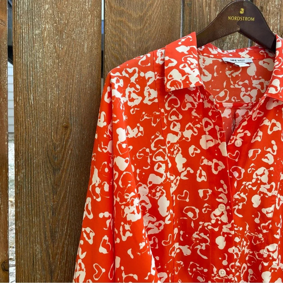 NINE WEST Women’s Orange White Floral Print Blouse Shirt Front Tie Size Large - Picture 4 of 11
